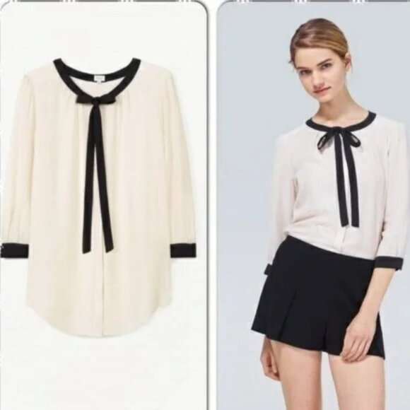 Aritzia Babaton Sabrina Silk Blouse with Neck Tie Brown – M - Picture 2 of 10